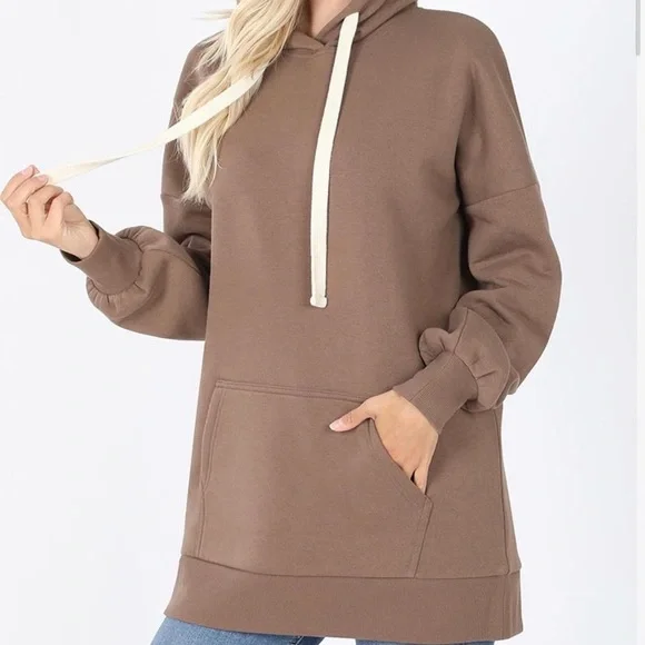 Mocha hooded sweatshirt with kangaroo pocket - Picture 1 of 2